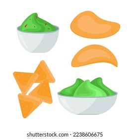 Tortilla, guacamole. Mexican food. Vector set in the flat style.