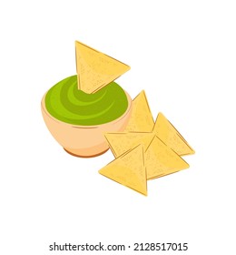 Tortilla. Guacamole sauce. Mexican cuisine. Color vector drawing on a white background