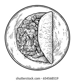 Tortilla illustration, drawing, engraving, ink, line art, vector