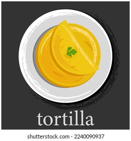 Tortilla, Ingredients for Mexican cuisine. A delicious snack, a design element for the menu. Latin American cuisine. Lavash for filling.