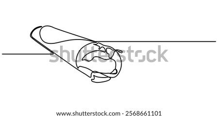 Tortilla roll Drawing, Single continuous line drawing burritos wrapped in rolls of paper and string. Meals to take home. Savory meat dishes. Eat with family. Yummy. National Burrito Day. One line pro.