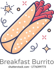 Tortilla rolls with filling known to be breakfast burrito 