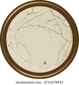 Primer plano redondo de tortilla con textura agrietada y detalle de mota en la vista superior. Símbolo de comida callejera, base envolvente, autenticidad y cocina casera. Ilustración vectorial de dibujos animados.