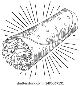 Tortilla wrap - black and white illustration/ drawing