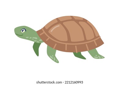 Tortoise animal, isolated slow moving reptile with leathery domed shell. Marine fauna and creature, nature and environment. Vector in flat cartoon style