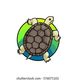Tortoise badge. Animal art, cute cartoon style, vector hand drawn illustration. Suitable for pet shop or zoo ads, label design or animal food package element