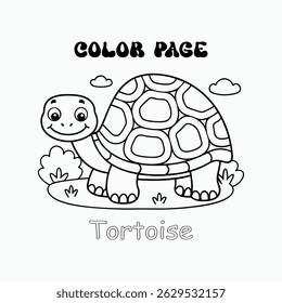 Tortoise Cartoon Line Art Kids Coloring Page Vector Illustration
