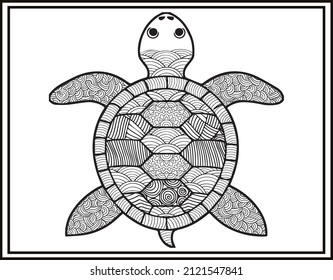 tortoise coloring book for adults vector illustration. Anti-stress coloring for adult