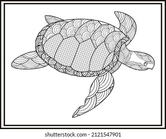 tortoise coloring book for adults vector illustration. Anti-stress coloring for adult