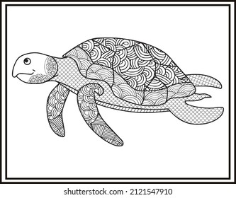 libro de colorear tortoise para adultos ilustración vectorial. Coloración antiestrés para adultos