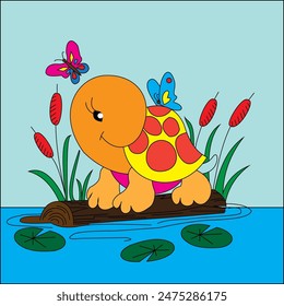 tortoise cute kids illustration scene comic story