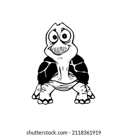 the tortoise is facing forward and has a black shell. simple illustration.