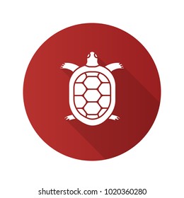 Tortoise flat design long shadow glyph icon. Turtle. Vector silhouette illustration