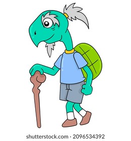 tortoise grandpa is walking slowly, vector illustration art. doodle icon image kawaii.