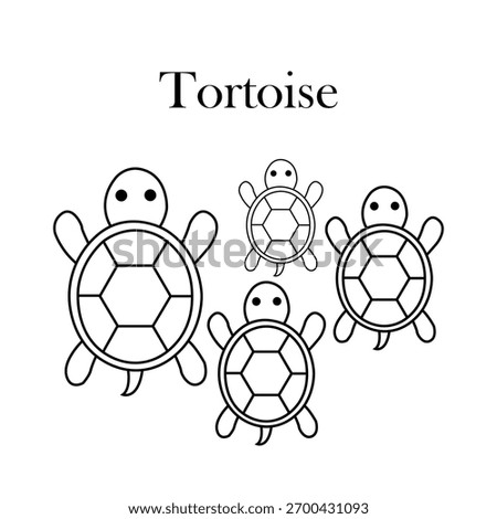 Tortoise group with hexagonal shells and labeled text in black-and-white educational line illustration