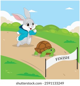 A tortoise and hare racing vector illustration