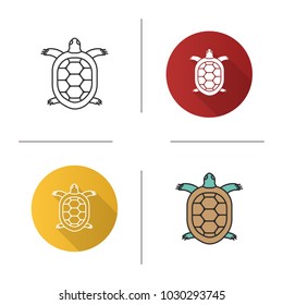 Tortoise icon. Flat design, linear and color styles. Turtle. Isolated vector illustrations