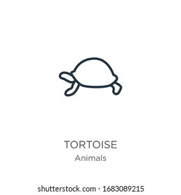 Tortoise icon. Thin linear tortoise outline icon isolated on white background from animals collection. Line vector sign, symbol for web and mobile