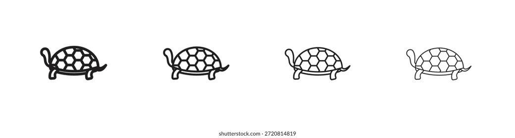 Tortoise icons outline black vector design. Line with editable stroke.