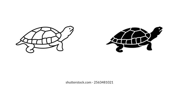 Tortoise icons in outline and fill. vector illustration for ui.