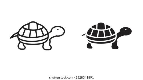 Tortoise icons. Vector set in filled and line style.