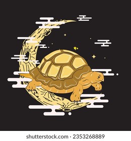 tortoise with japanese style background illustration logo
