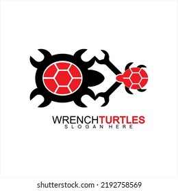 Tortoise logo design vector with a wrench.