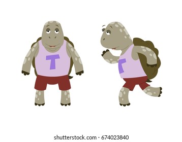 tortoise running sea life animal cartoon and flat illustration. 
