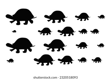 Tortoise set is a different poses tortoise silhouette vector illustration.