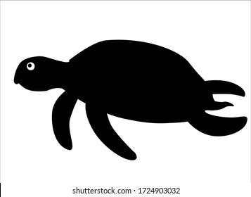 Tortoise silhouette. Vector black silhouette of a swimming sea turtle for logo or icon. Turtle - Underwater - vector silhouette for sign or pictogram.