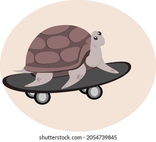 tortoise skateboarding cute animals sport movement fast vector illustration Slow animals on fast rides