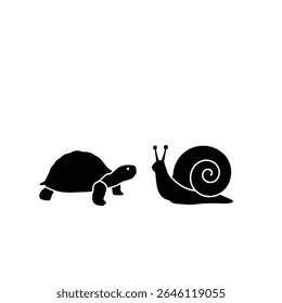 Tortoise and snail silhouettes side by side.