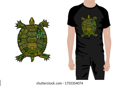 Tortoise T-Shirt Print. Vektorgrafik eps10. Handzeichnung.