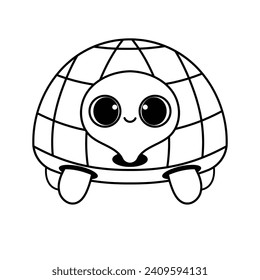 tortoise turtle cute outline drawing suitable for coloring books for children black and white educational preschool activity sheet vector isolated