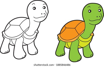 Tortoise vector drawing animal vector drawing, cartoon vector, line art and color