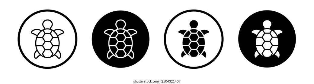 Tortoise vector icon set black filled and outlined style.
