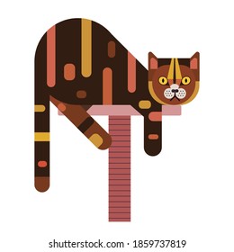 Gato de TortoisesHell en Scratching Post. Ilustración felina geométrica sobre fondo blanco.