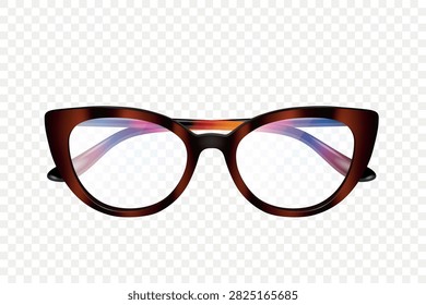 Tortoiseshell Eyeglasses Frame, Vector Illustration. 3d Stylish Cat Eye Glasses Isolated. Fashion Eyewear Front View. Optical Spectacles Accessory