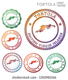 Tortola badge. Colorful polygonal island symbol. Multicolored geometric Tortola logos set. Vector illustration.
