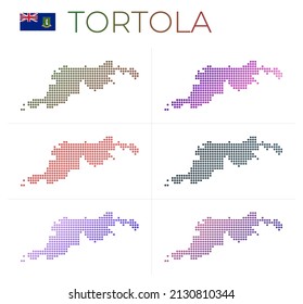 Tortola dotted map set. Map of Tortola in dotted style. Borders of the island are filled with beautiful smooth gradient circles. Amazing vector illustration.