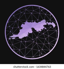 Tortola icon. Vector polygonal map of the island. Tortola icon in geometric style. The island map with purple low poly gradient on dark background.