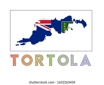 Tortola Logo. Map of Tortola with island name and flag. Vibrant vector illustration.