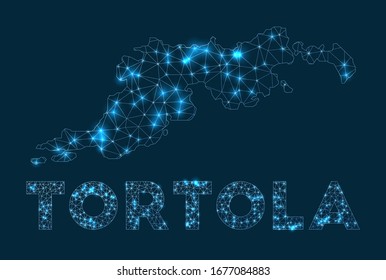 Tortola Netzwerkkarte. Abstrakte geometrische Karte der Insel. Internetanschlüsse und Telekommunikation. Kleine Vektorillustration.