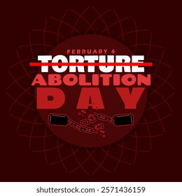 Torture Abolition Day to celebrate on February 4th. Today commemorates the day to abolish torture. Human rights event banner