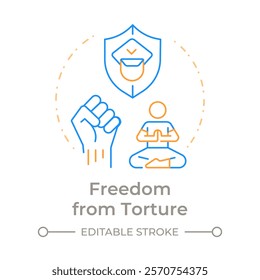 Torture freedom duo tone concept icon. Public safety, police. Crime, violence. Round two color outline illustration. Abstract vector design. Easy to use in infographic, presentation