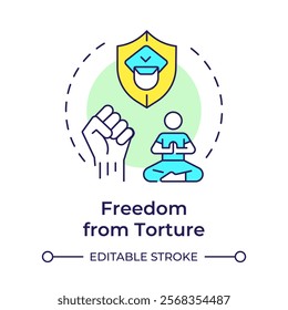 Torture freedom multi color concept icon. Public safety, police. Crime, violence. Round shape line illustration. Abstract idea. Graphic design. Easy to use in infographic, presentation