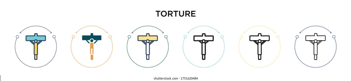 Torture icon in filled, thin line, outline and stroke style. Vector illustration of two colored and black torture vector icons designs can be used for mobile, ui, web