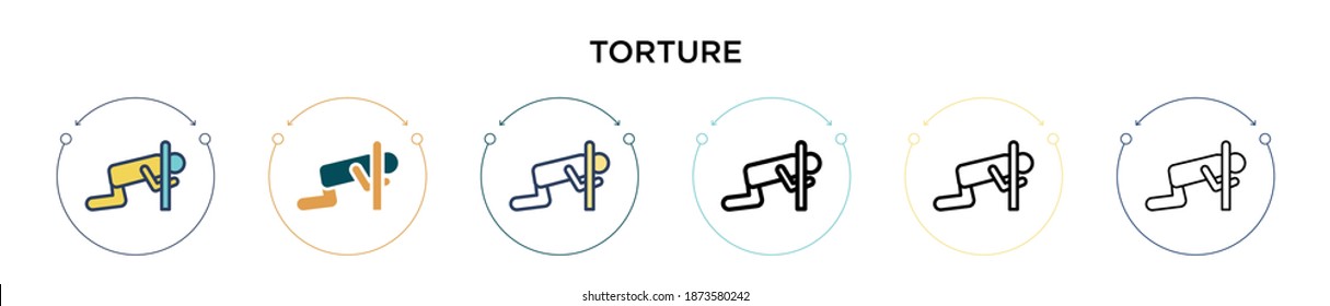 Icono de tortura en estilo relleno, delgado, contorno y trazo. Ilustración vectorial de dos diseños de iconos vectores de tortura en color y negro se pueden utilizar para móviles, ui, web