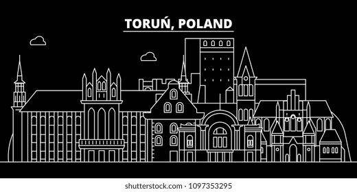 Torun silhouette skyline. Poland - Torun vector city, polish linear architecture, buildings. Torun travel illustration, outline landmarks. Poland flat icon, polish line banner