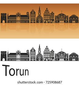 Torun skyline in orange background in editable vector file